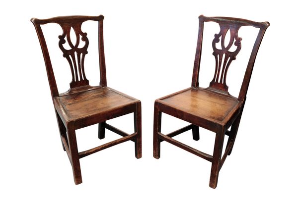 A PAIR OF GEORGE III 'COUNTRY CHIPPENDALE' ASH AND ELM SIDE CHAIRS,