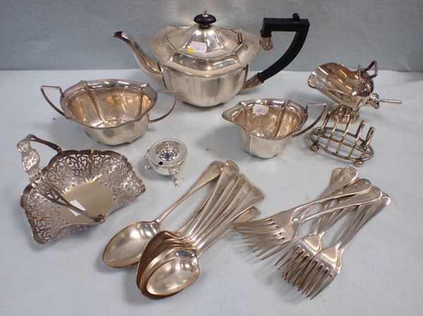 A THREE-PIECE SILVER-PLATED TEASET