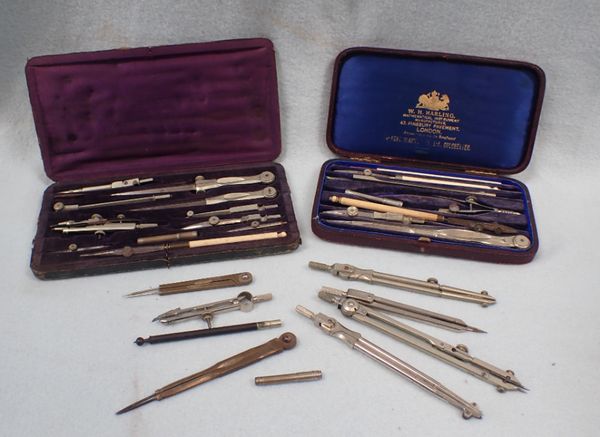 A  W.H.HARLING CASED MATHEMATICAL INSTRUMENT SET