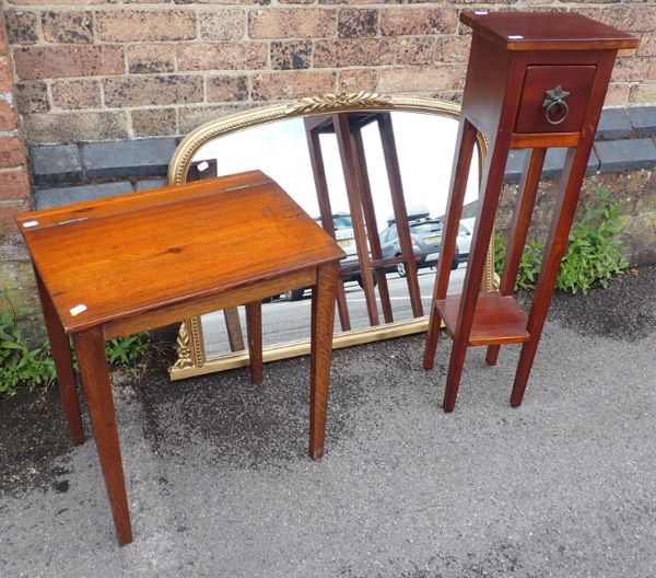 A CHILD'S VINTAGE PINE DESK, A TALL STAND