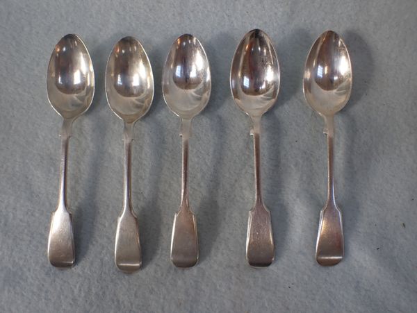 FIVE MATCHING SILVER TEASPOONS