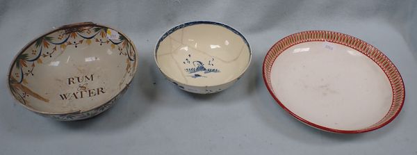 A 19TH CENTURY PEARLWARE BOWL 'RUM & WATER'