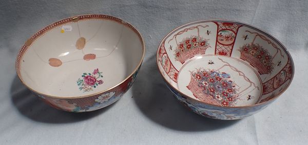 A CHINESE BOWL, DECORATED WITH SCENES IN ENAMELS