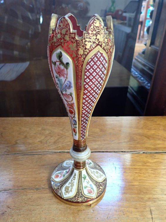 A 19TH CENTURY BOHEMIAN RED OVERLAID GLASS VASE