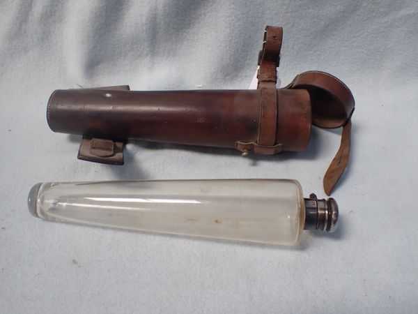 A LEATHER-CASED GLASS HUNTING FLASK