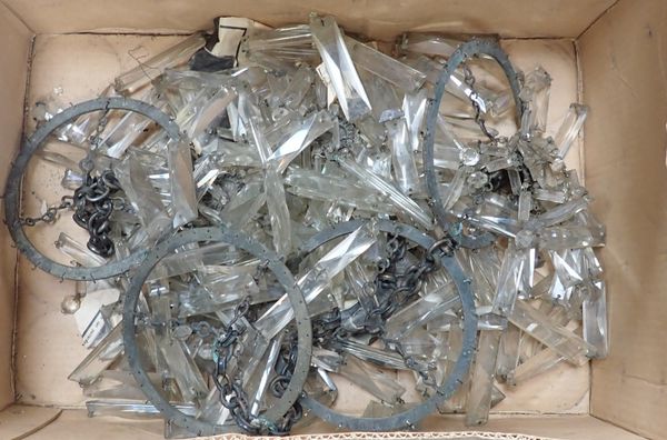 REMNANTS OF FOUR CRYSTAL BAG CHANDELIERS
