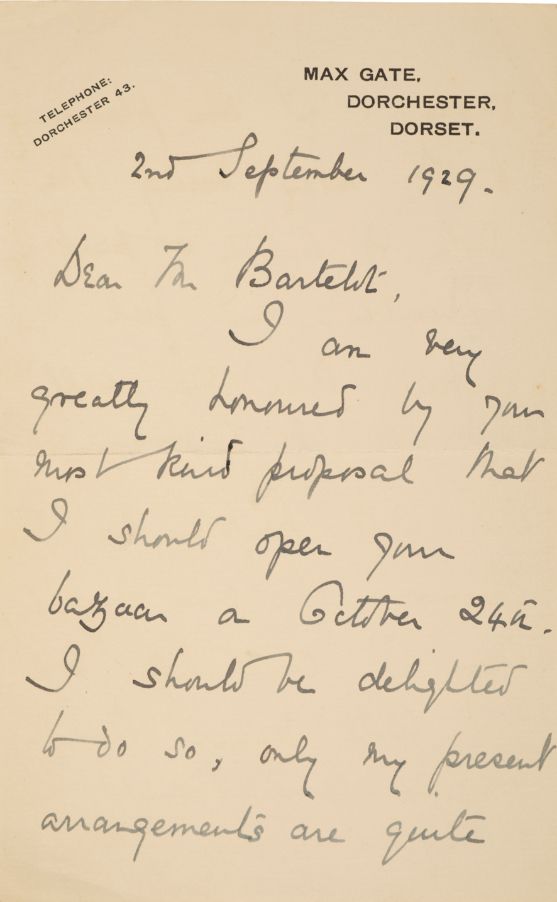 THOMAS HARDY INTEREST: A LETTER FROM MRS FLORENCE HARDY TO MR BARTELOT
