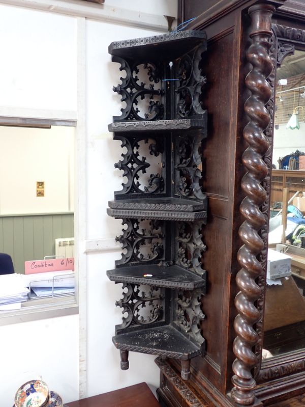 A 19TH CENTURY GOTHIC STYLE CORNER SHELF