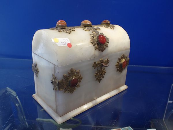 A VICTORIAN ALABASTER DOMED-TOP CASKET