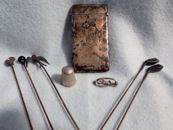 SILVER CARD CASE AND CHARLES HORNER BROOCH