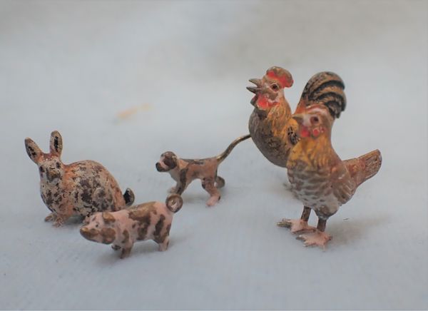 FIVE COLD PAINTED BRONZE MINIATURE ANIMALS