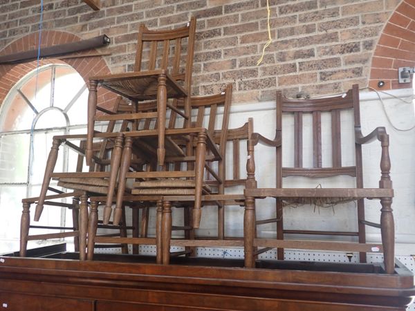 NINE EDWARDIAN OAK CHAIRS