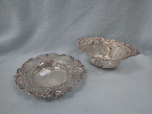 TWO SIMILAR PIERCED SILVER BON-BON DISHES