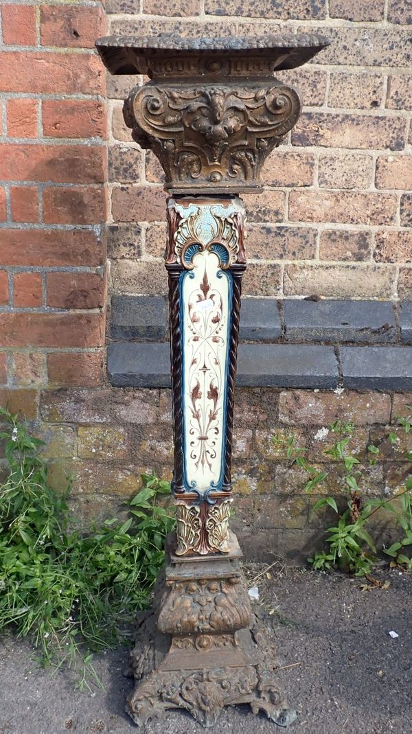 A VICTORIAN CAST METAL AND CERAMIC PLANT STAND