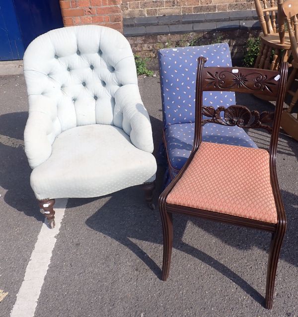 A VICTORIAN IRON-FRAMED UPHOLSTERED CHAIR