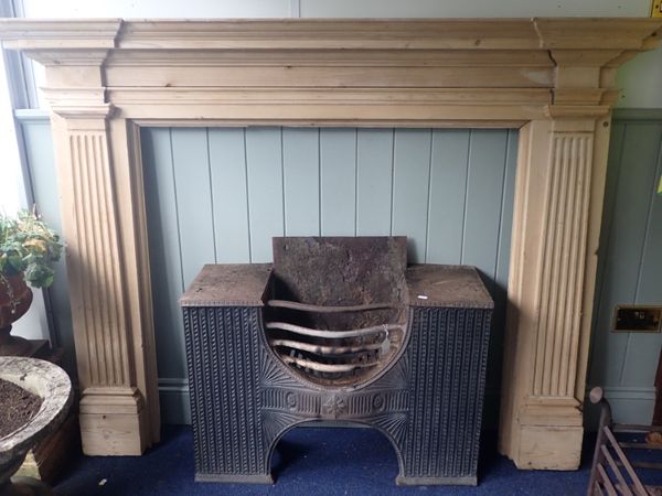 A GEORGE II STYLE STRIPPED PINE FIRE SURROUND
