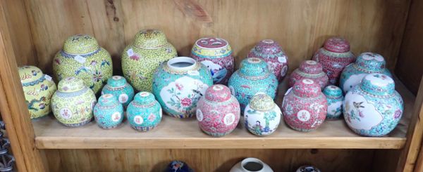 A COLLECTION OF FAMILLE ROSE GINGER JARS