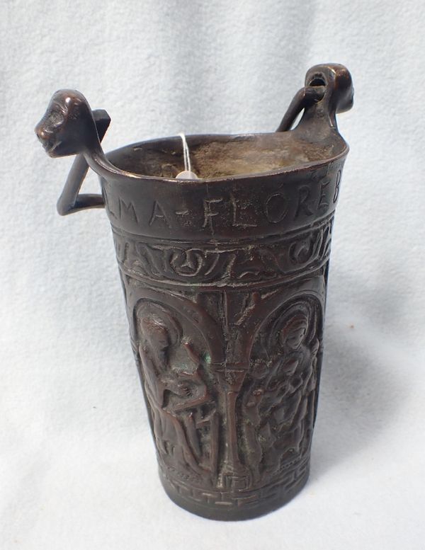 A CAST BRONZE ASPERSORIUM OR HOLY WATER PAIL