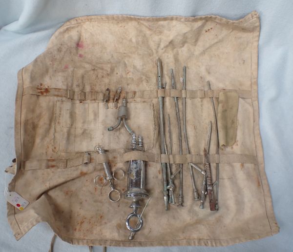 A CANVAS BAG  ROLL OF MEDICAL INSTRUMENTS