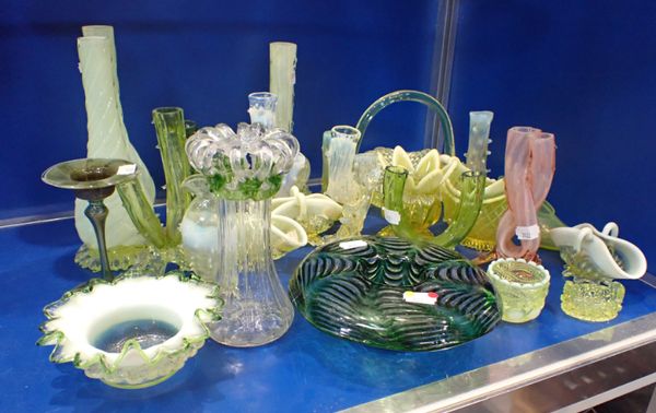 A COLLECTION OF VICTORIAN GREEN VASELINE GLASS