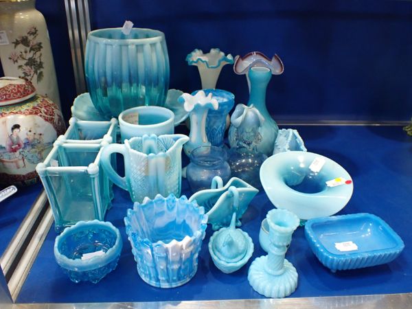 A COLLECTION OF VICTORIAN BLUE VASELINE GLASS