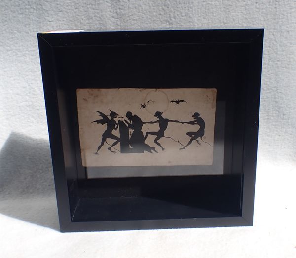 A MACABRE SILHOUETTE, THREE DEVILS TORMENTING A PRIEST