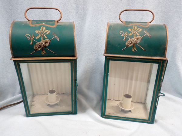 A PAIR OF REPRODUCTION TOLEWARE LANTERNS