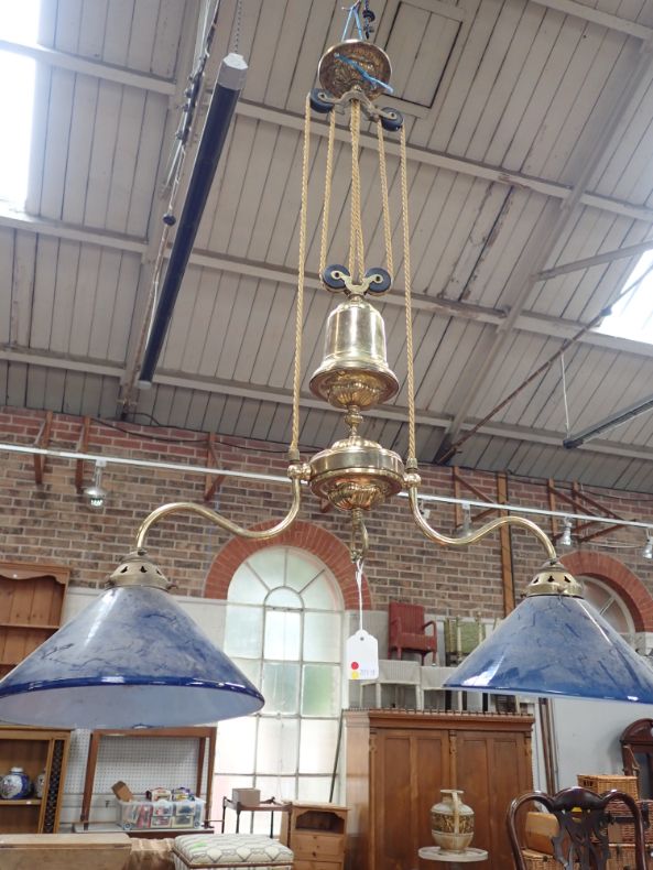 A VICTORIAN STYLE TWO-BRANCH RISE-AND-FALL PENDANT LIGHT