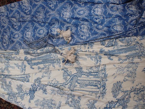 A PAIR OF TOILE DE JOUY CURTAINS