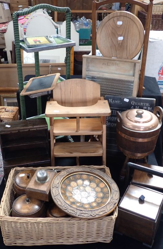 TWO CAKESTANDS, A SEWING BOX