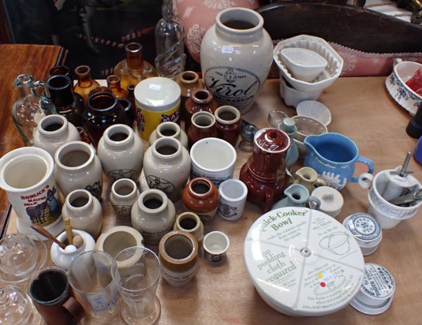 A COLLECTION OF STONEWARE ADVERTISING WARE INCLUDING MARMITE AND VIROL