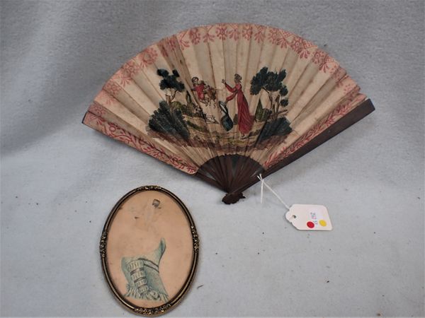 A REGENCY PAPER FAN, WITH ENGRAVED SCENE