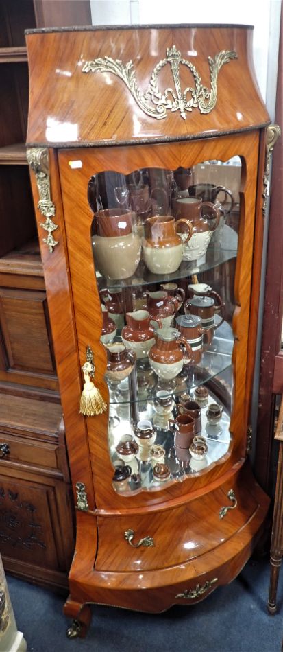 A REPRODUCTION FRENCH KINGWOOD CORNER VITRINE