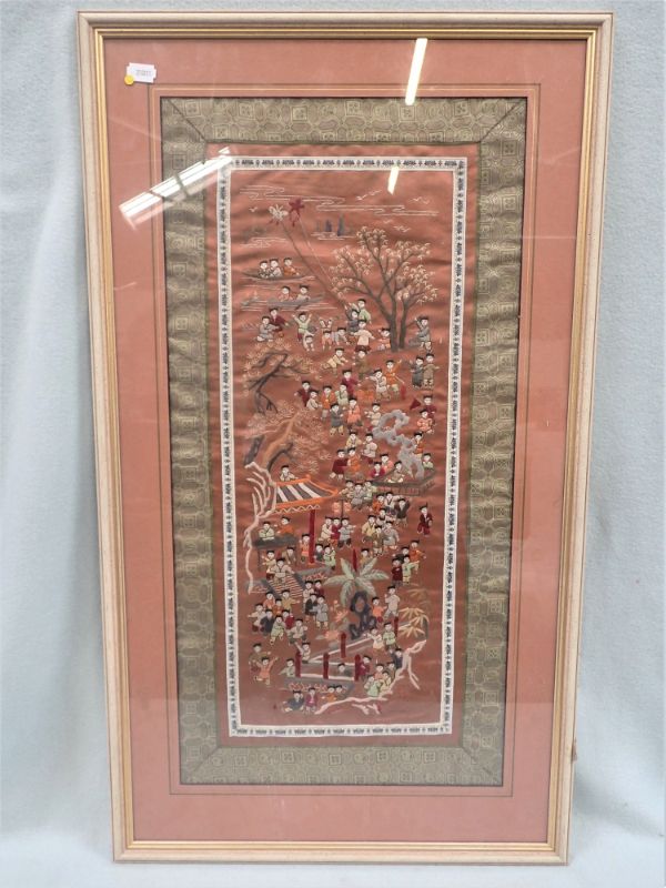 A CHINESE EMBROIDERED PANEL