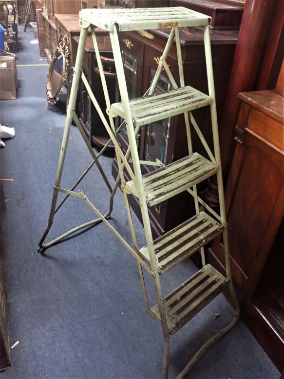 A VINTAGE PAINTED STEEL STEPLADDER