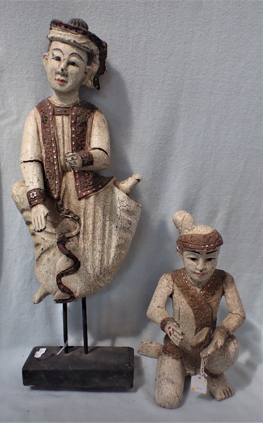 TWO ORIENTAL CARVED WOODEN FIGURES