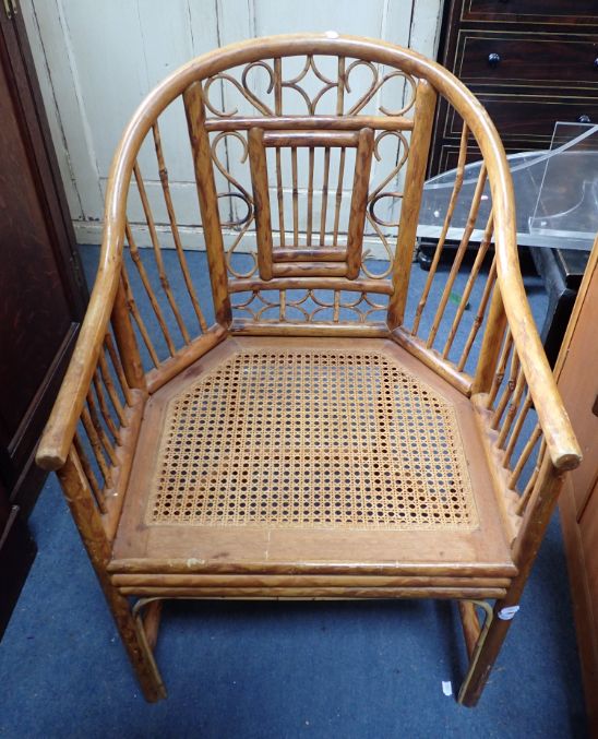 A CHINESE BAMBOO AND CANED ARMCHAIR