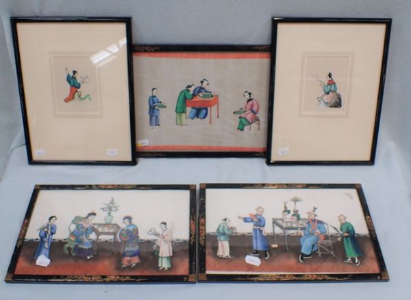 FIVE CHINESE PITH PAINTINGS