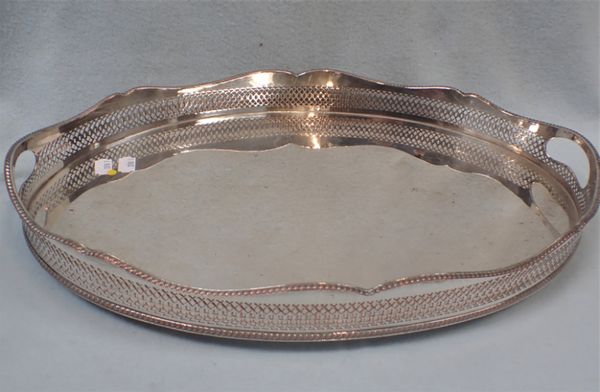 A SILVER PLATED GALLERIED TRAY