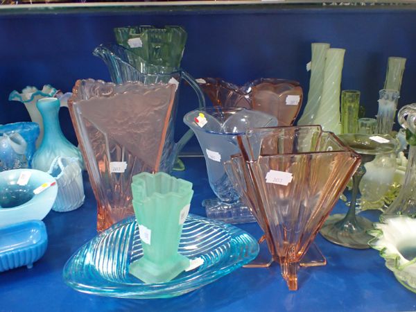 A COLLECTION OF ART DECO COLOURED GLASS VASES