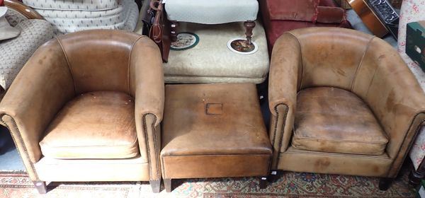 A PAIR OF LEATHER CLUB CHAIRS