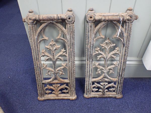 TWO CAST IRON VICTORIAN GOTHIC DECORATIVE GRILLS