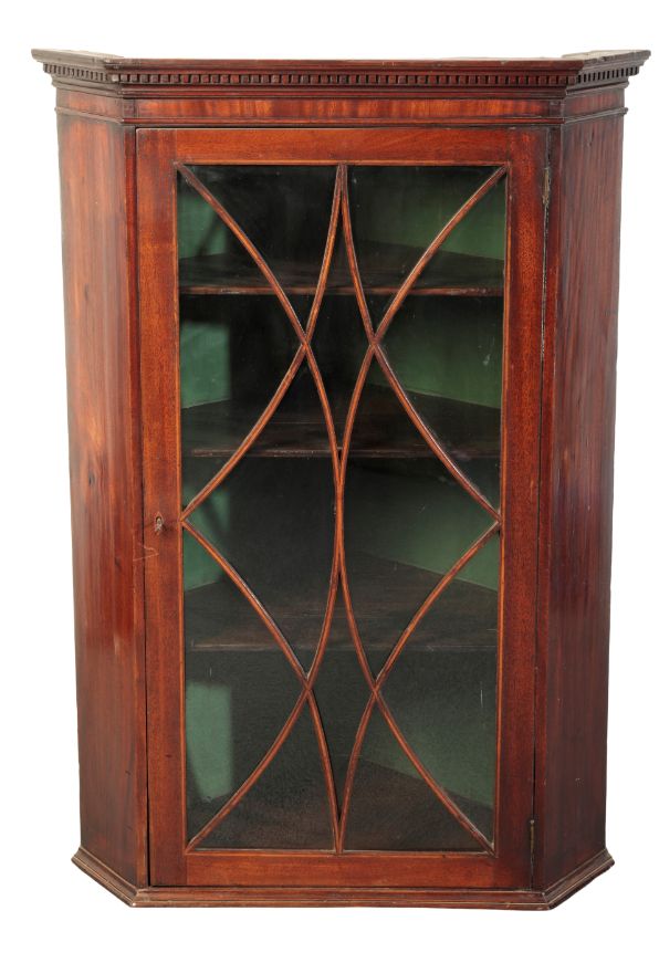 A GEORGE III MAHOGANY CORNER CABINET