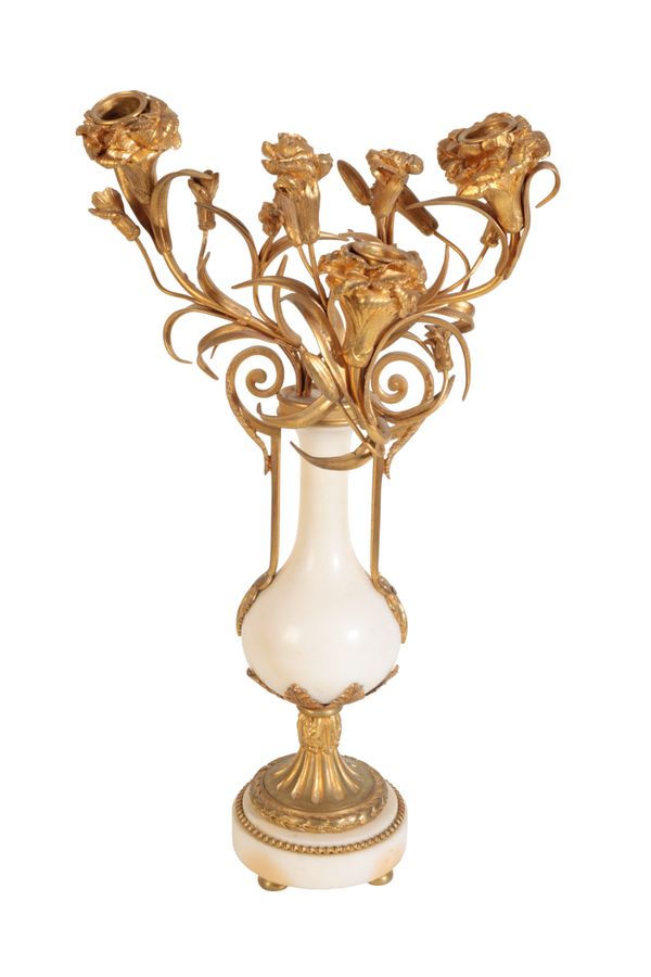 A GILT METAL AND STONE TABLE LAMP