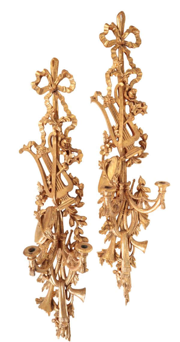 A PAIR OF GILTWOOD TWIN BRANCH WALL APPLIQUES IN LOUIS XV TASTE