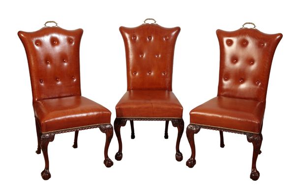 A SET OF SIX MAHOGANY DINING CHAIRS IN GEORGE II STYLE