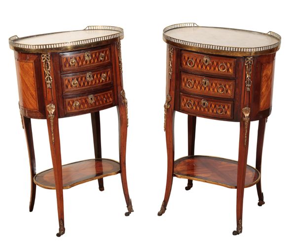 A NEAR PAIR OF LOUIS XV STYLE SIDE TABLES