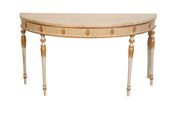 A WHITE PAINTED AND PARCEL-GILT PIER TABLE IN THE MANNER OF ROBERT ADAM