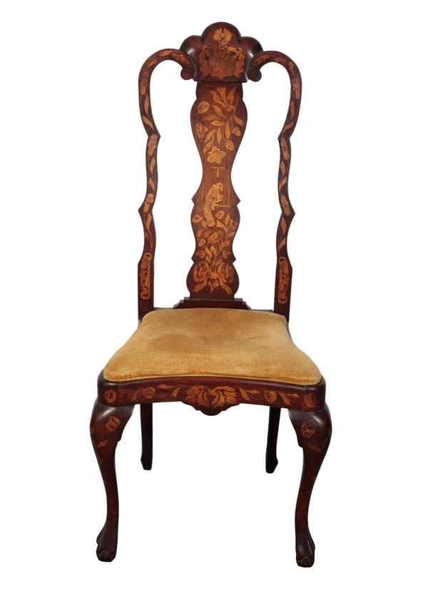 A WALNUT AND MARQUETRY SIDE CHAIR