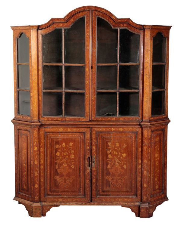 A DUTCH WALNUT AND MARQUETRY BREAKFRONT BOOKCASE